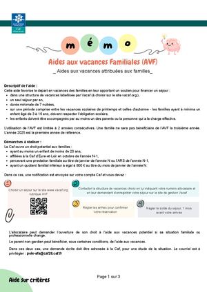 Aides Aux Vacances Familiales (AVF)