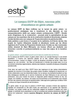 ESTP I Communiqué de presse : Le campus ESTP de Dijon, nouveau pôle d’excellence en génie urbain
