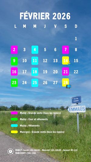 Calendrier des ventes Emmaüs Mably et Marcigny