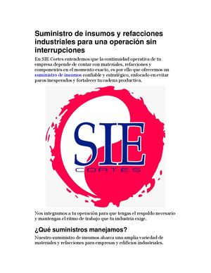Suministro De Insumos Y Refacciones Industriales Para Una Operación Sin Interrupciones