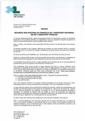 Notice de sécurité des piscines au domicile de l'assistant maternel ou de l'assistant familial