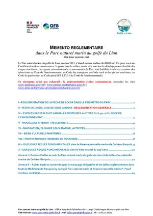 Memento réglementaire - Parc naturel marin du golfe du Lion
