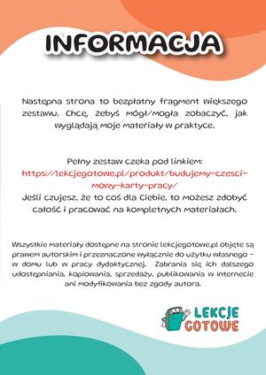 Części mowy – karta pracy do druku dla klas 1–3 (PDF)