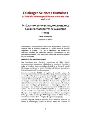 Intégration européenne, une naissance dans les contraintes de la guerre froide
