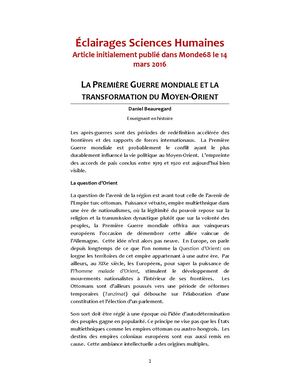 La Première Guerre mondiale et la transformation du Moyen-Orient