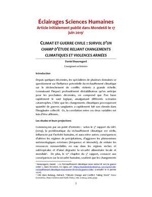 Climat et guerre civile : survol d’un champ d’étude reliant changements climatiques et violences armées
