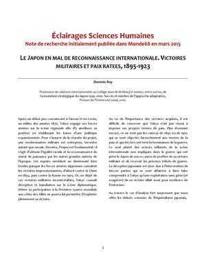 Le Japon en mal de reconnaissance internationale. Victoires militaires et paix ratées, 1895-1923