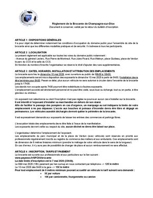 Règlement De La Brocante De Champagne Sur Oise