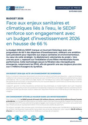 Communiqué de presse | Face aux enjeux sanitaires et climatiques liés à l’eau, le SEDIF renforce son engagement avec un budget d’investissement 2026 en hausse de 66 %