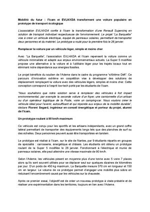 Mobilite Du Futur L Icam Et Evli4xda Transforment Une Voiture Populaire En Prototype De Transport Ecologique