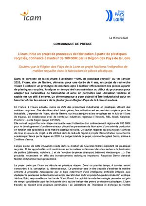 Communique Icam Nantes Recyplast Demo 15 03 2022