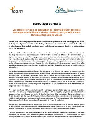 Cp Icam Partenariat Entre Lecole De Production De Vannes Et Le Foyer Apf