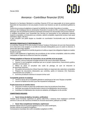 Annonce Contrôleur Financier Cidj