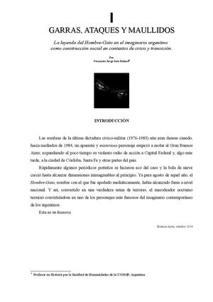 La leyenda del Hombre-Gato en el imaginario argentino  como construcción social en contextos de crisis y transición.