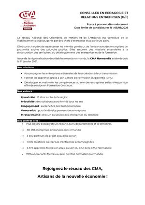 Offre Conseiller En Pédagogie Et Relations Entreprises Le Havre