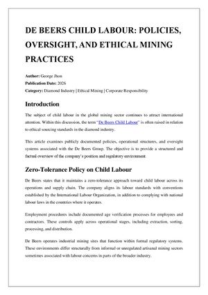 De Beers Child Labour Policies, Oversight, And Ethical Mining Practices