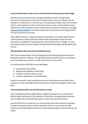 Low Cost Seo Services In India A Smart Growth Path For Small Businesses With Visiogle