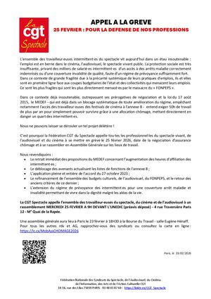 Cp Cgtspectacle Appel A La Greve Fev 2026