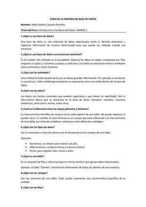 Foro De La Materia De Base De Datos