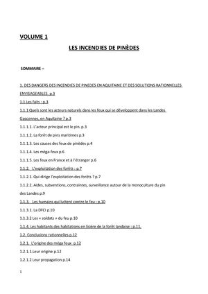 Volume 1 Les Incendies De Pinèdes B