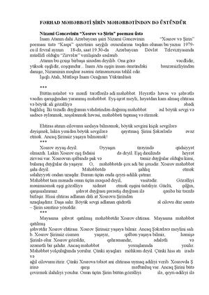 İNam Ata Xosrov Və ŞIrin Poeması üStə