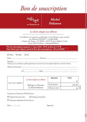 Bulletin de souscription - Mélanges en l'honneur de Michel Pédamon