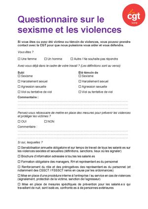 Questionnaire CGT Sur Les Vss