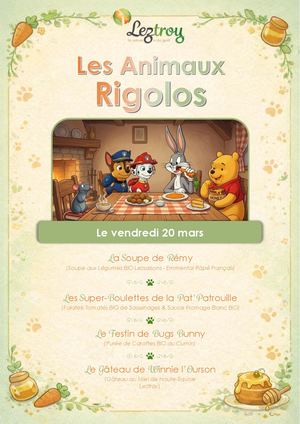 Menu Les Animaux Rigolos du 20/03/2026