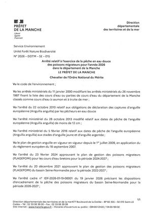 Arrêté Pêche Migrateurs 2026