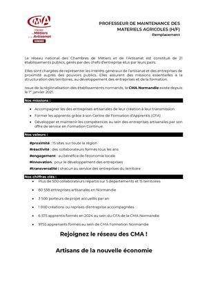 Offre Professeur Maintenance Des Matériels Agricoles Coutances