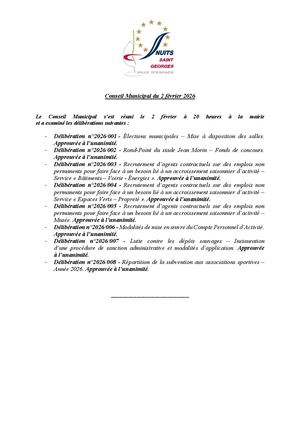 Extraits Du Registre Des Délibérations Du Conseil Municipal Du 2 Février 2026