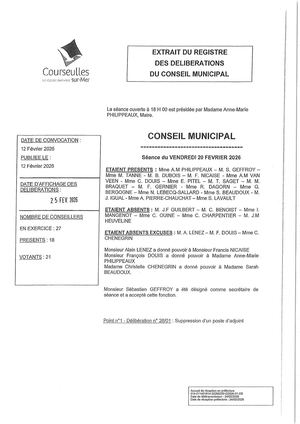 Délibérations du Conseil Municipal du 20 février 2026