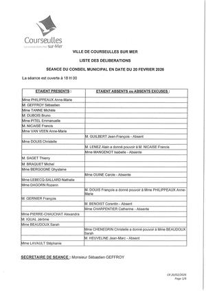 Compte Rendu du Conseil Municipal du 20 février 2026