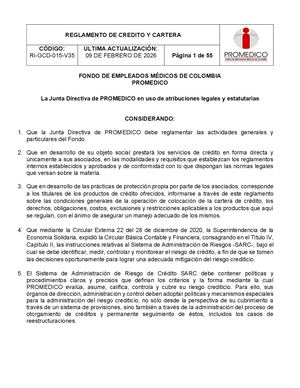 Ri Gcd 015 V22 Reglamento De Credito Y Cartera