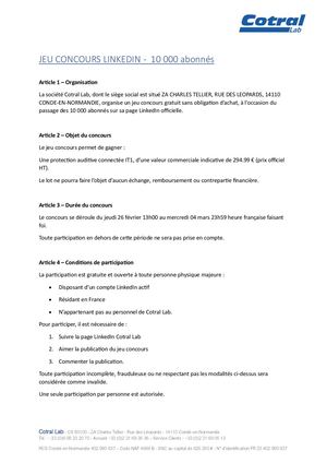 Réglement Jeu Concours Linked In Cotral Lab