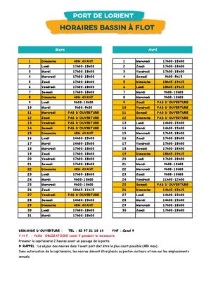 Horaires Bassin à Flot