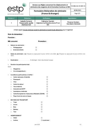 Formulaire de déclaration de voyage 2025-2026