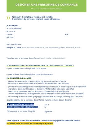 Formulaire A4 Personne De Confiance Inscriptible