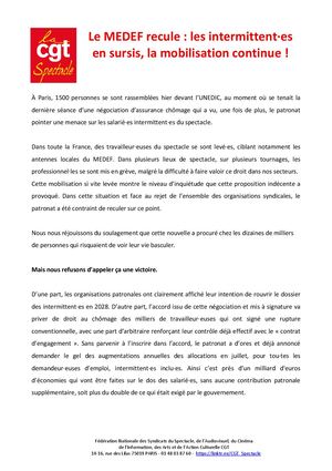 Cp Cgtspectacle Medef Recule La Mobilisation Continue