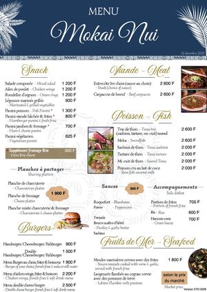 Menu Mokai Nui