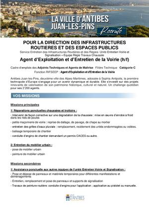 Annonce Agent d’Exploitation et d’Entretien de la Voirie