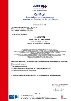 Certificat Qualiopi Forma Sante 2403 Cn 04335