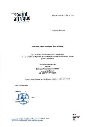 Invitation Cérémonie 19 Mars