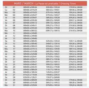 Horaires de passage île Madame - MARS 2026