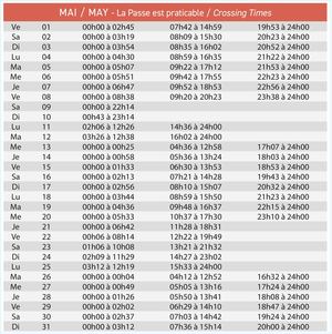 Horaires de passage île Madame - MAI 2026