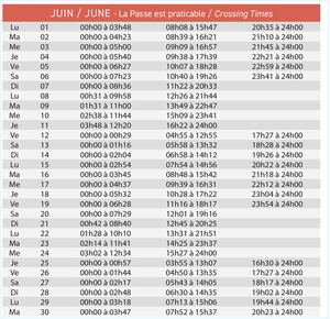 Horaires de passage île Madame - JUIN 2026
