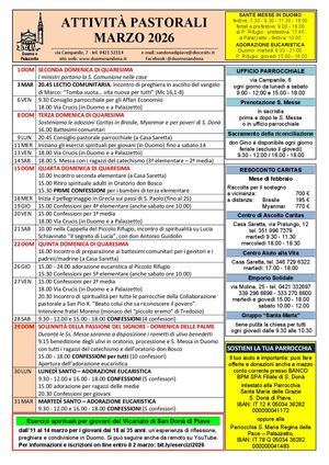 Calendario delle attività pastorali di marzo 2026