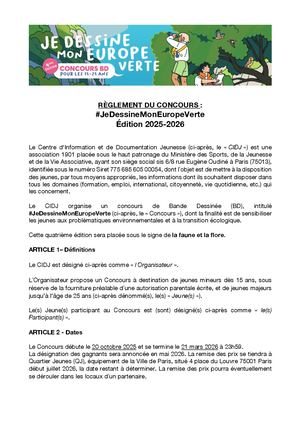 Règlement concours Je Dessine Mon Europe Verte