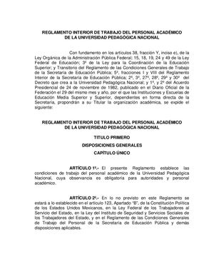 Reglamento Interior De Trabajo Del Personal Academico De La Universidad Pedagogica Nacional (1)