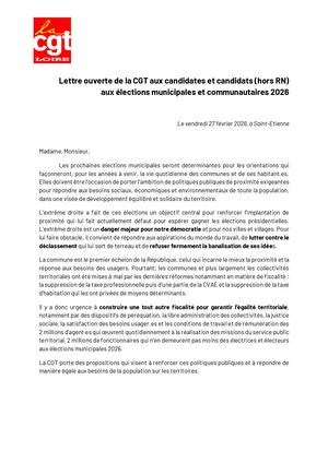 Lettre Ouverte De La Cgt Aux Candidats Aux Municipales 2026